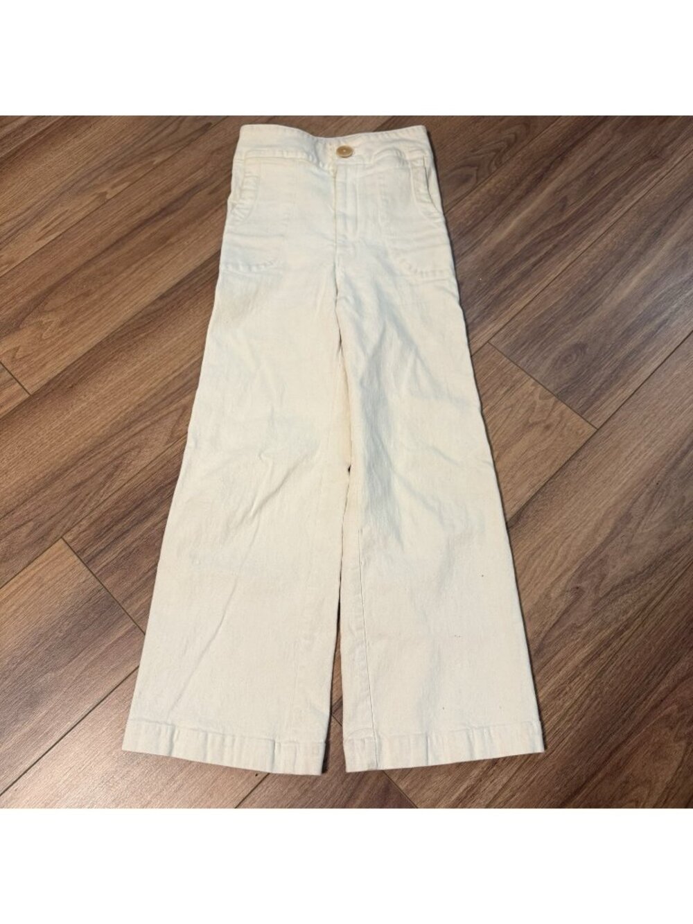 Pietsie Cream Stretch Canvas Wide Leg Pants Womens Medium M High Rise